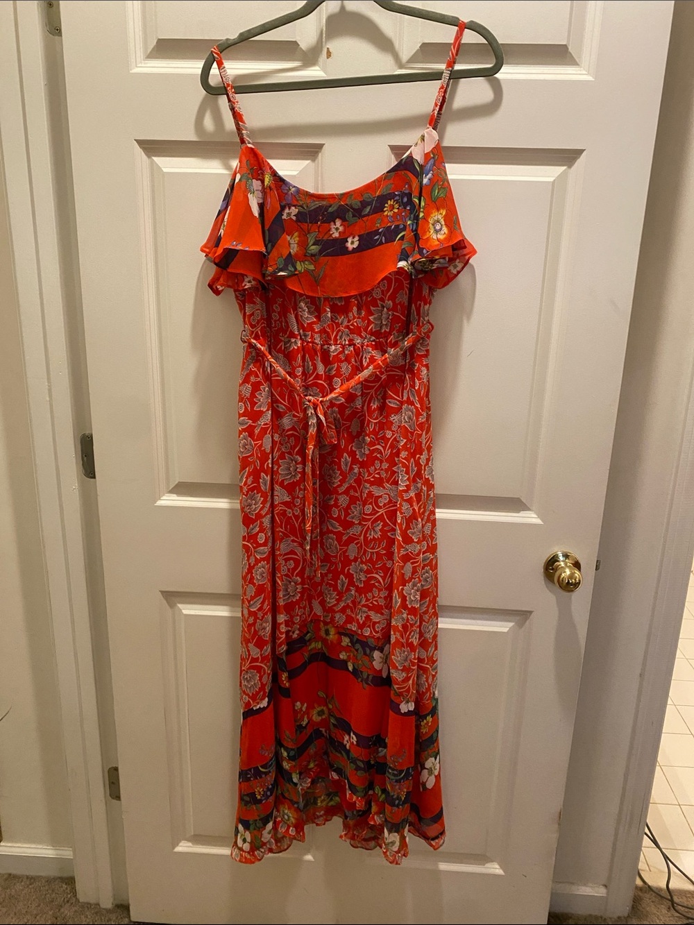 One September Floral Maxi Dress in Red and Navy